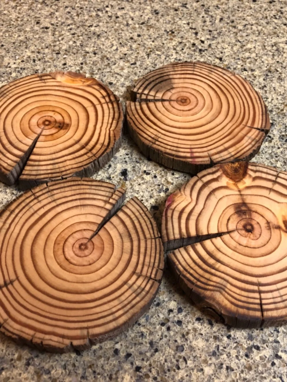 Rustic reclaimed wood coasters.